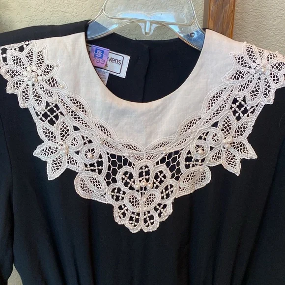 Vintage Karin Stevens Embroidered, Beaded & Laced Black Maxi Dress, 6 Petite - Picture 2 of 9